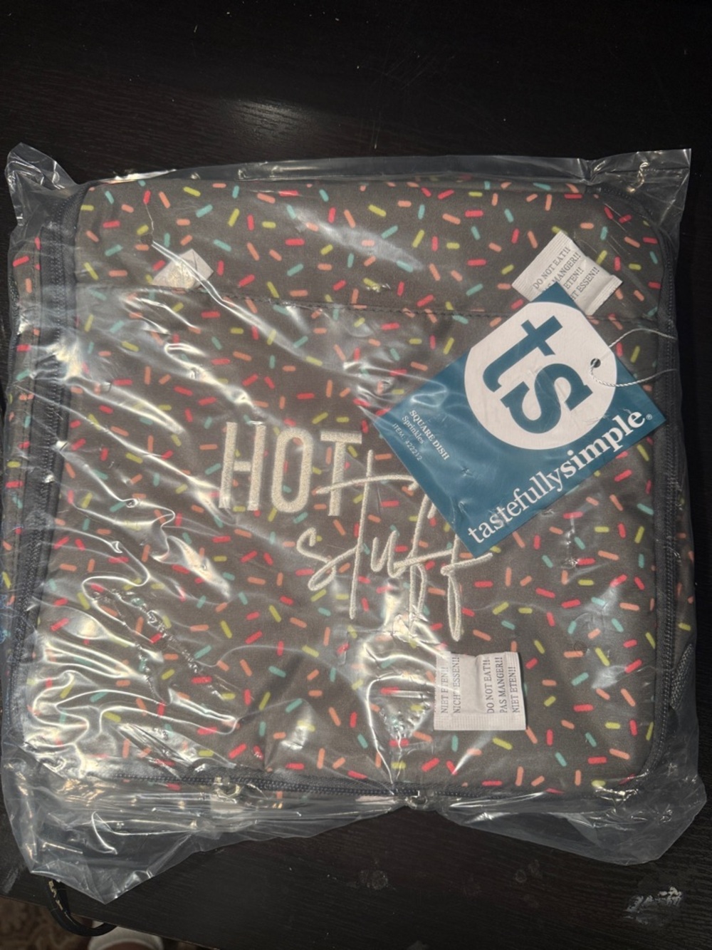 Tastefully Simple 'Hot Stuff' Sprinkles Square Dish Carrier